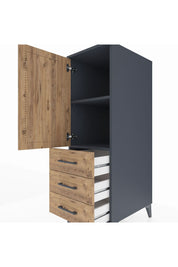 Kronos Dolap 2 Raflı 3 Çekmeceli Tek Kapaklı 44x59x134 Antrasit-Çam