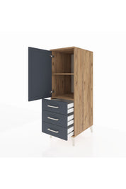 Kronos Dolap 2 Raflı 3 Çekmeceli Tek Kapaklı 44x59x134 Çam-Antrasit