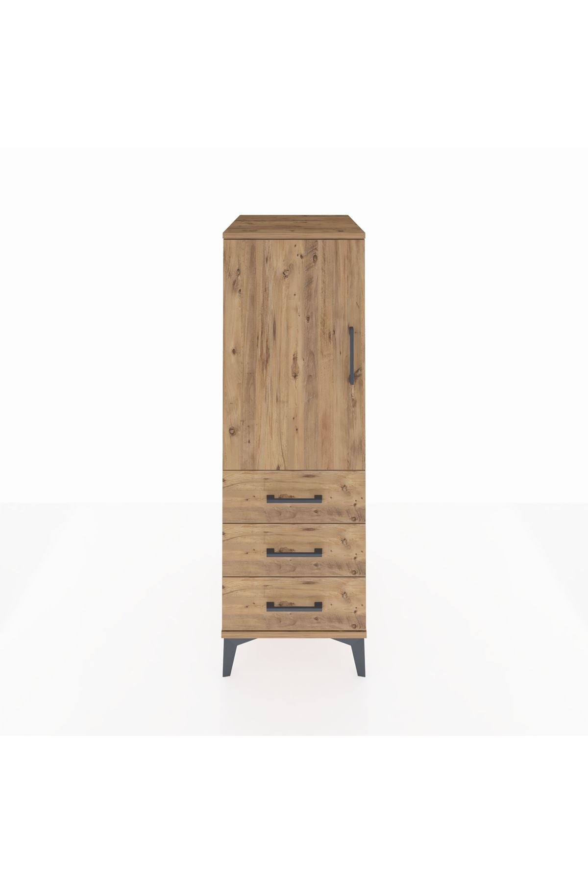 Kronos Dolap 2 Raflı 3 Çekmeceli Tek Kapaklı 44x59x134 Çam-Çam