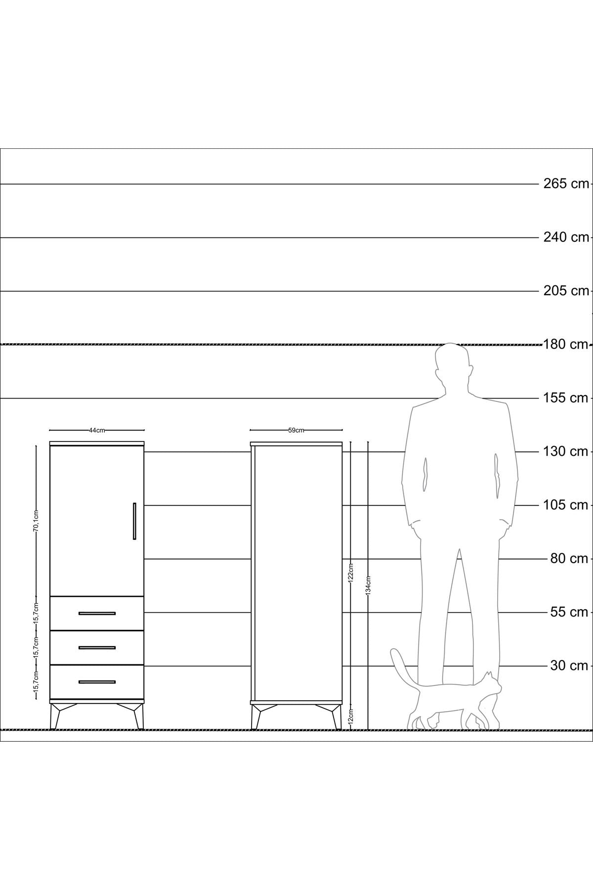 Kronos Dolap 2 Raflı 3 Çekmeceli Tek Kapaklı 44x59x134 Çam-Antrasit
