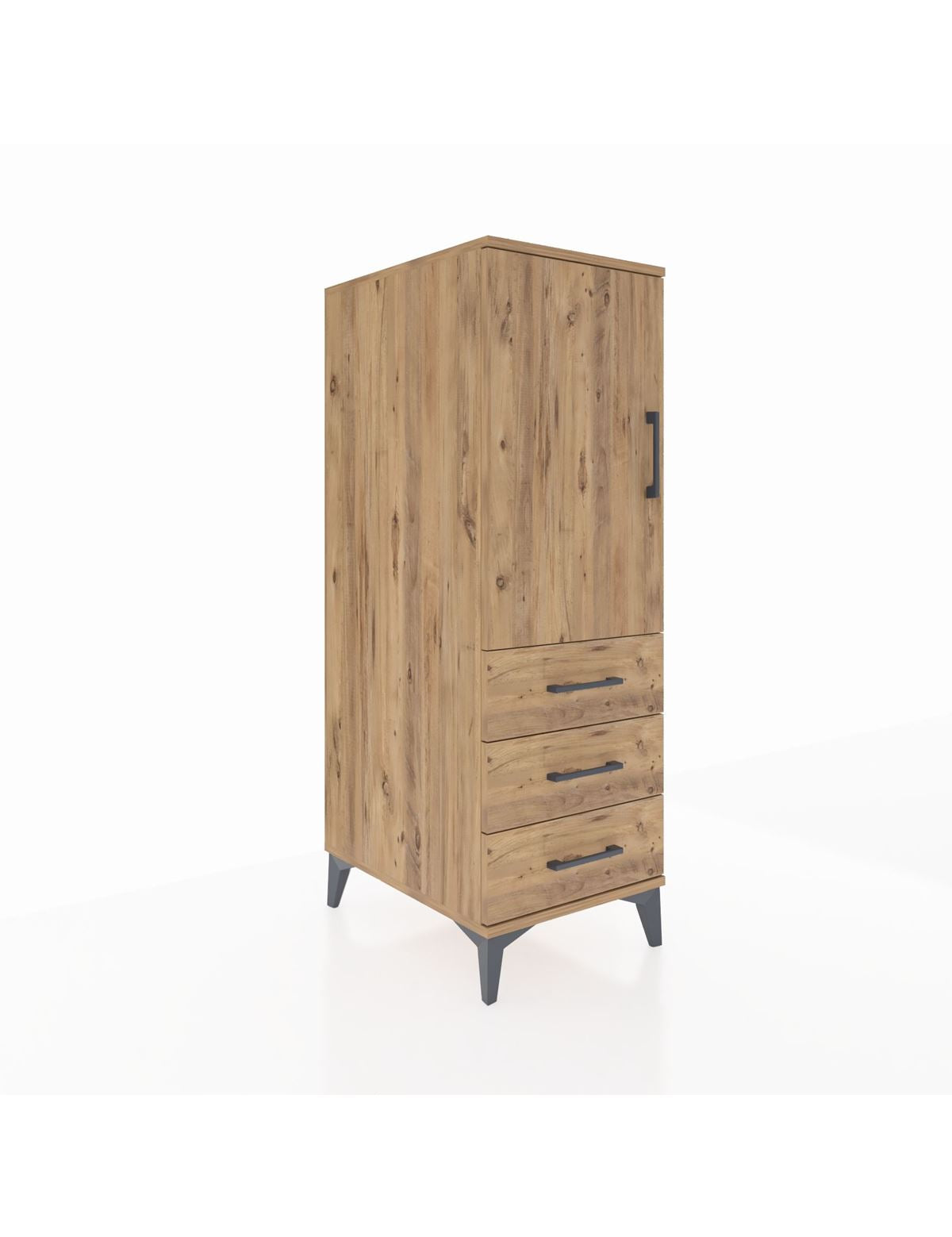 Kronos Dolap 2 Raflı 3 Çekmeceli Tek Kapaklı 44x59x134 Çam-Çam