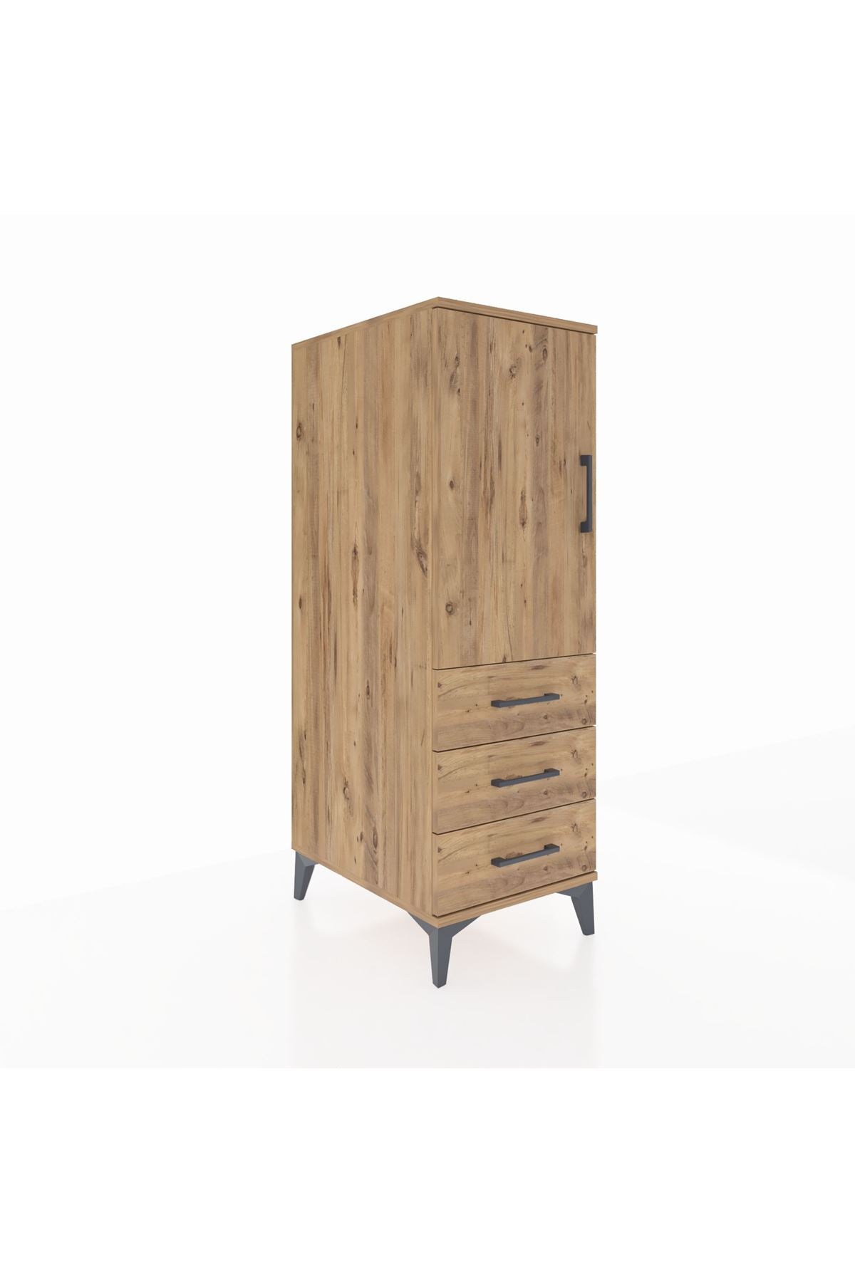 Kronos Dolap 2 Raflı 3 Çekmeceli Tek Kapaklı 44x59x134 Çam-Çam