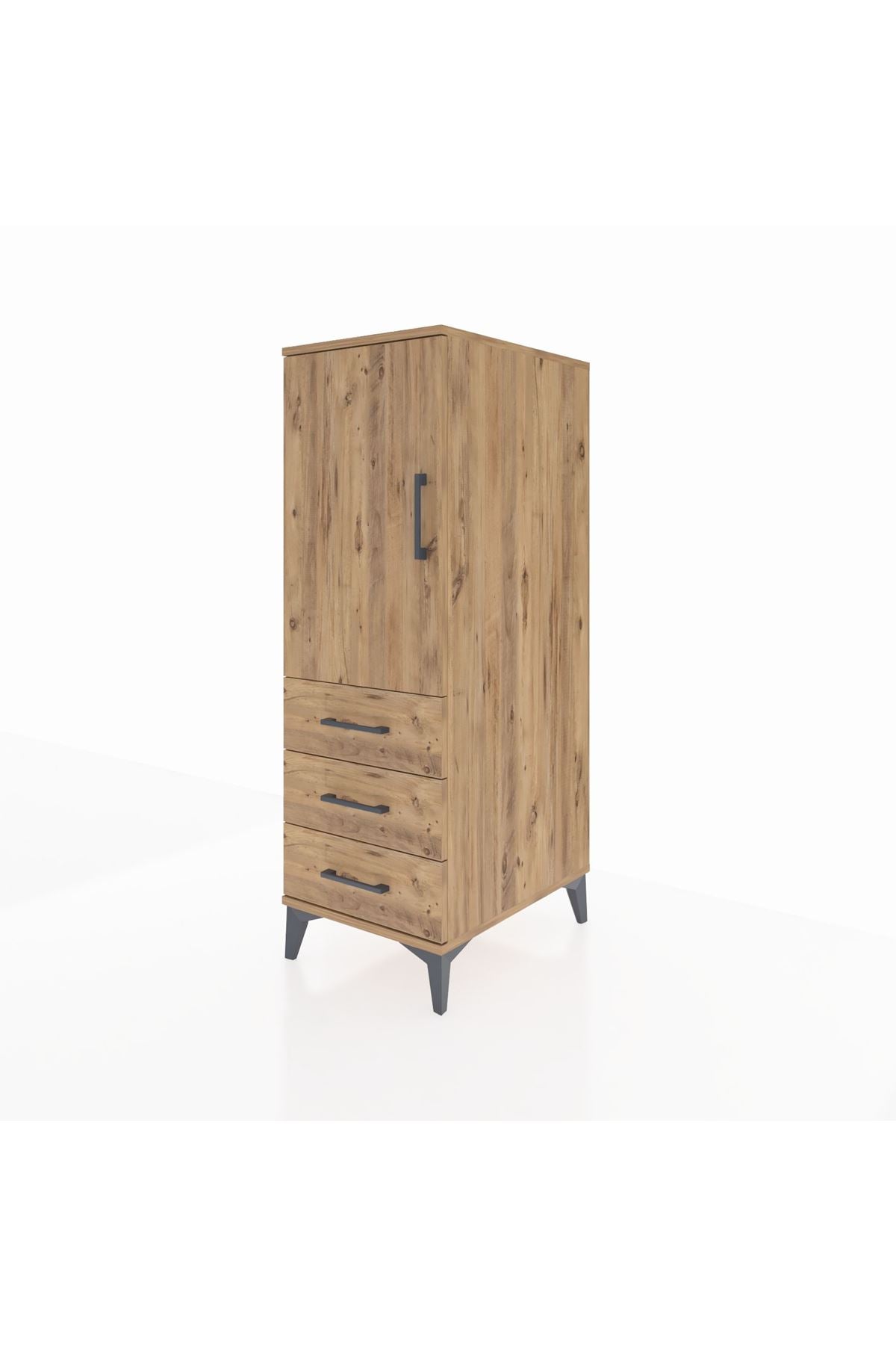 Kronos Dolap 2 Raflı 3 Çekmeceli Tek Kapaklı 44x59x134 Çam-Çam