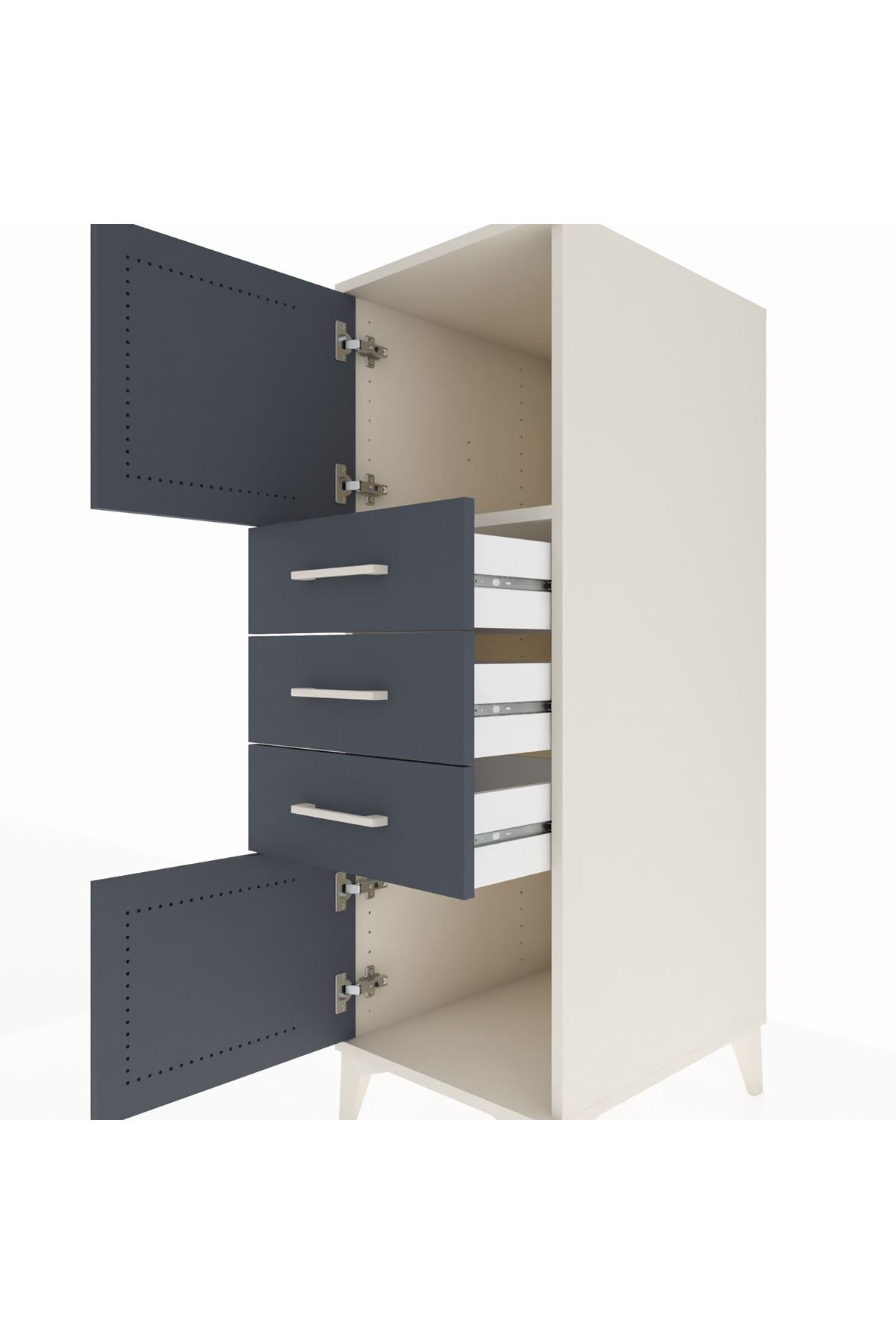 Kronos Dolap Tek Raflı 3 Çekmeceli 2 Kapaklı 44x59x134 Aytaşı-Antrasit