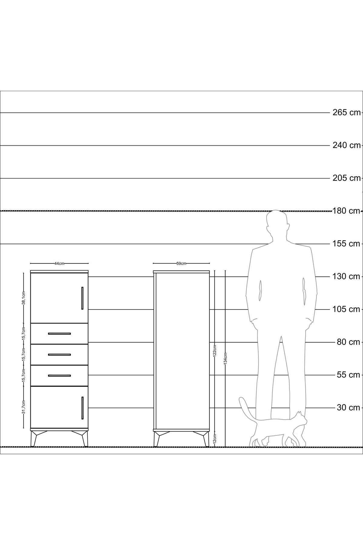 Kronos Dolap Tek Raflı 3 Çekmeceli 2 Kapaklı 44x59x134 Aytaşı-Antrasit