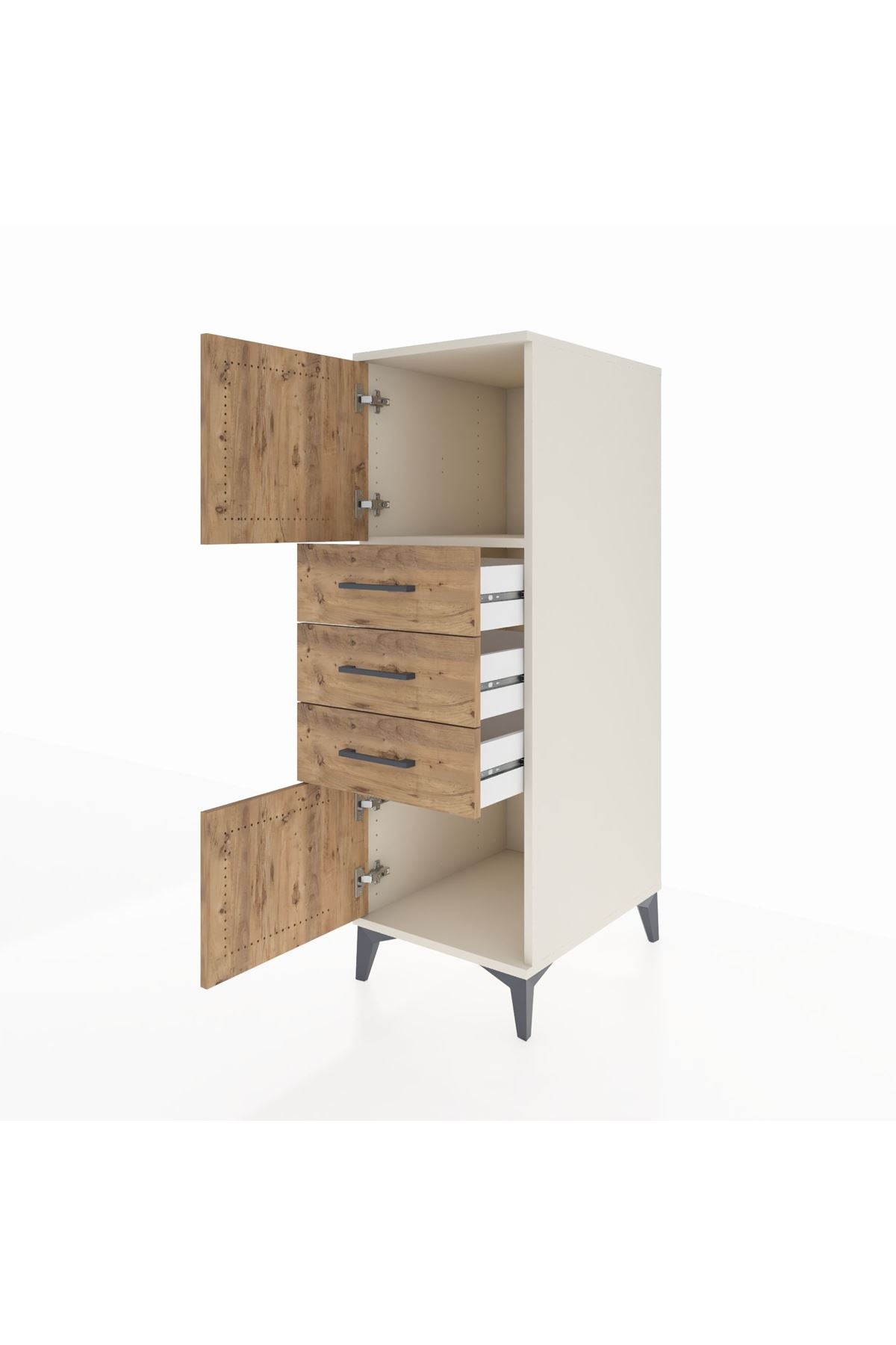 Kronos Dolap Tek Raflı 3 Çekmeceli 2 Kapaklı 44x59x134 Aytaşı-Çam