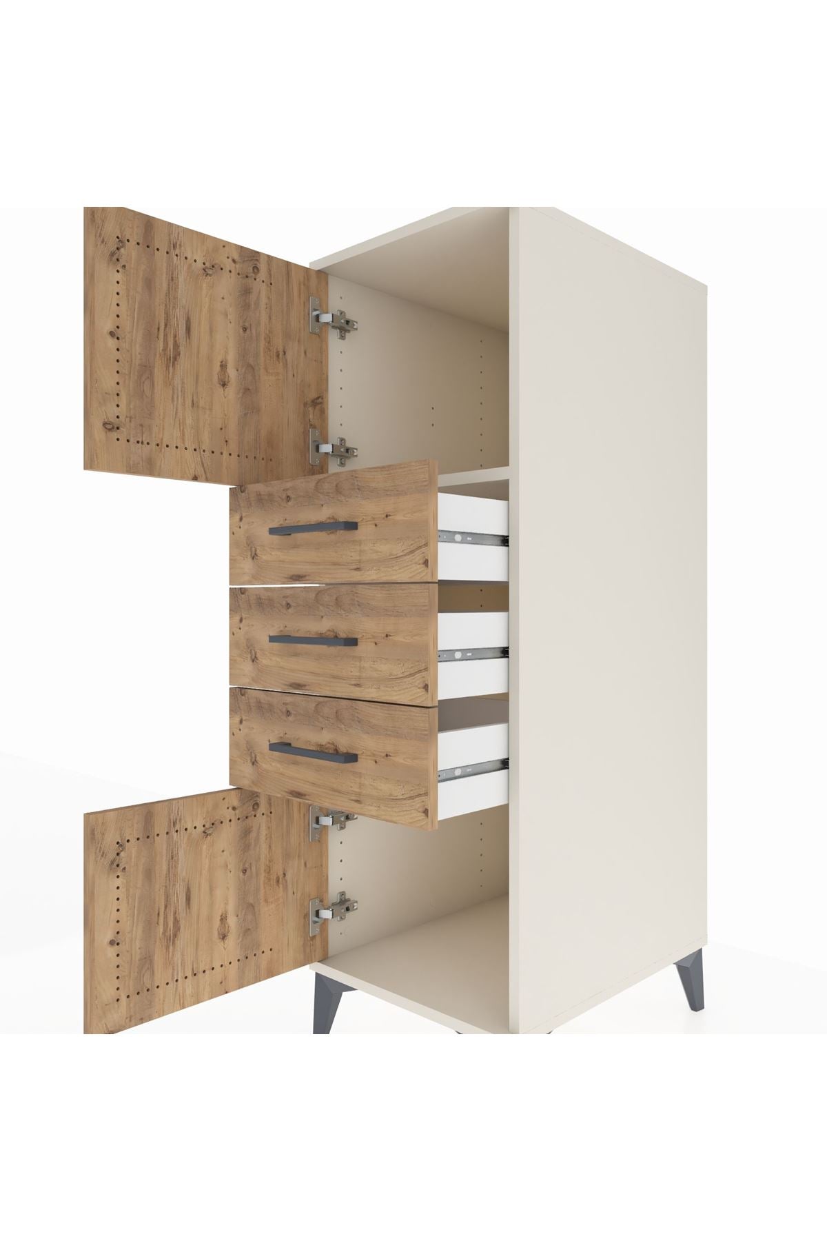 Kronos Dolap Tek Raflı 3 Çekmeceli 2 Kapaklı 44x59x134 Aytaşı-Çam