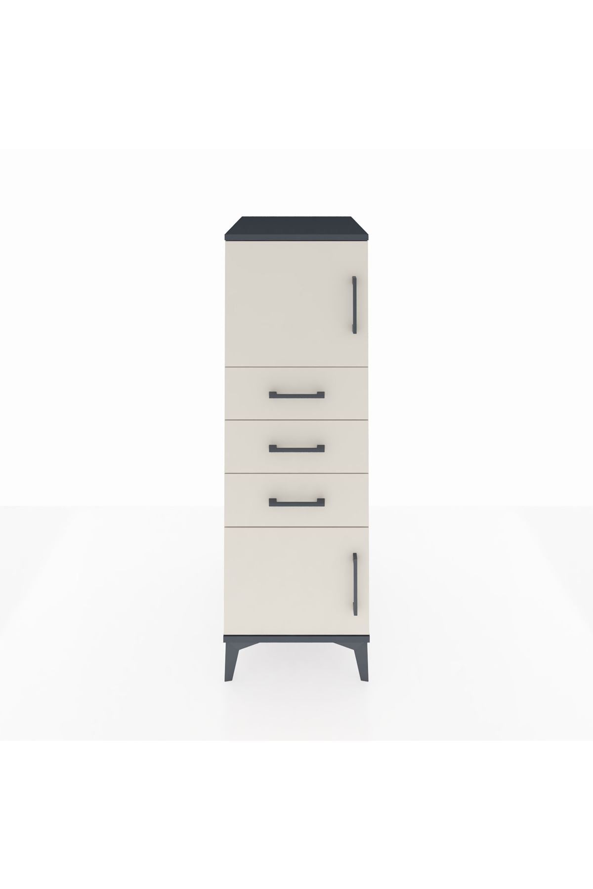 Kronos Dolap Tek Raflı 3 Çekmeceli 2 Kapaklı 44x59x134 Antrasit-Aytaşı