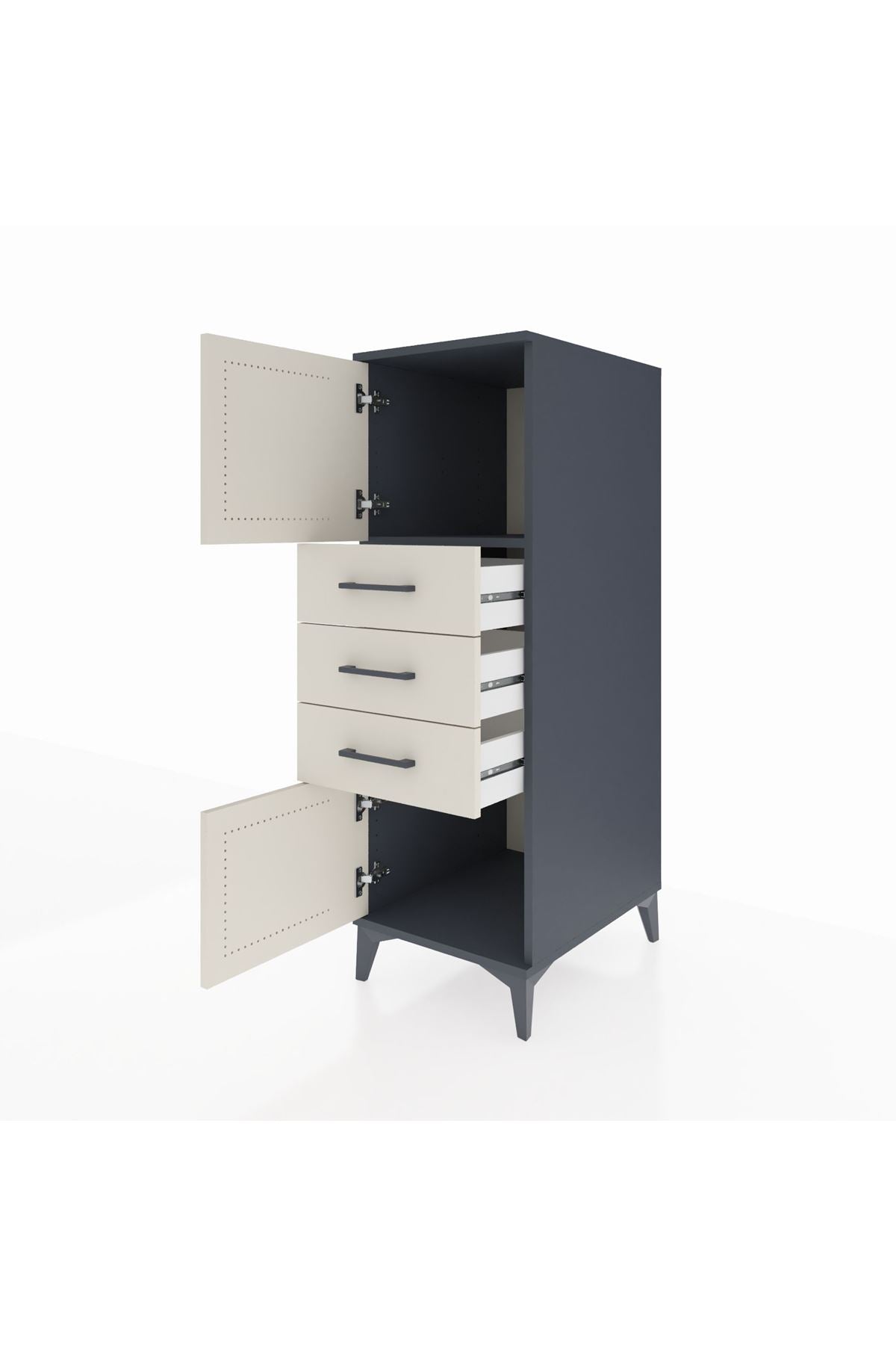 Kronos Dolap Tek Raflı 3 Çekmeceli 2 Kapaklı 44x59x134 Antrasit-Aytaşı