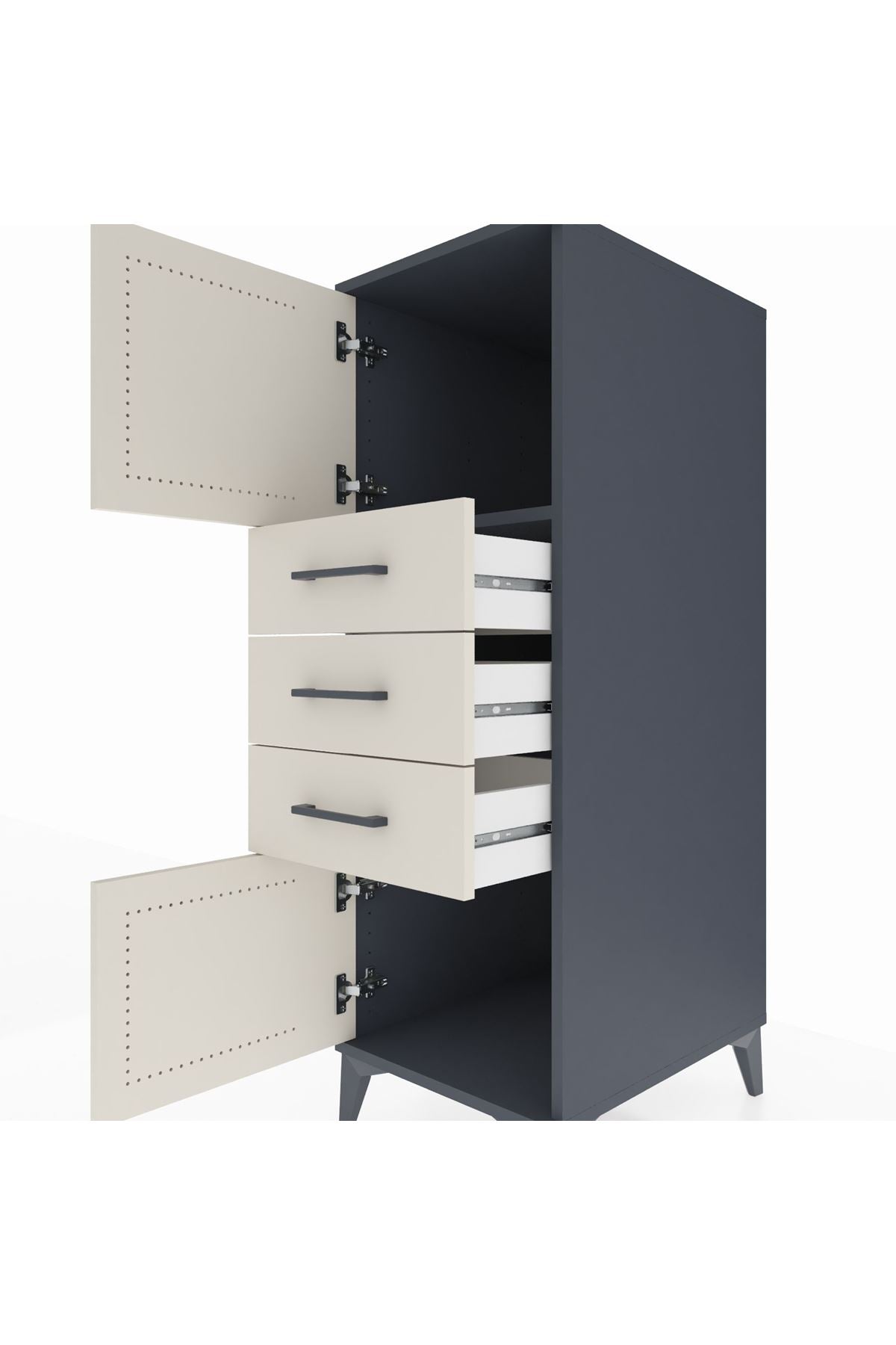 Kronos Dolap Tek Raflı 3 Çekmeceli 2 Kapaklı 44x59x134 Antrasit-Aytaşı