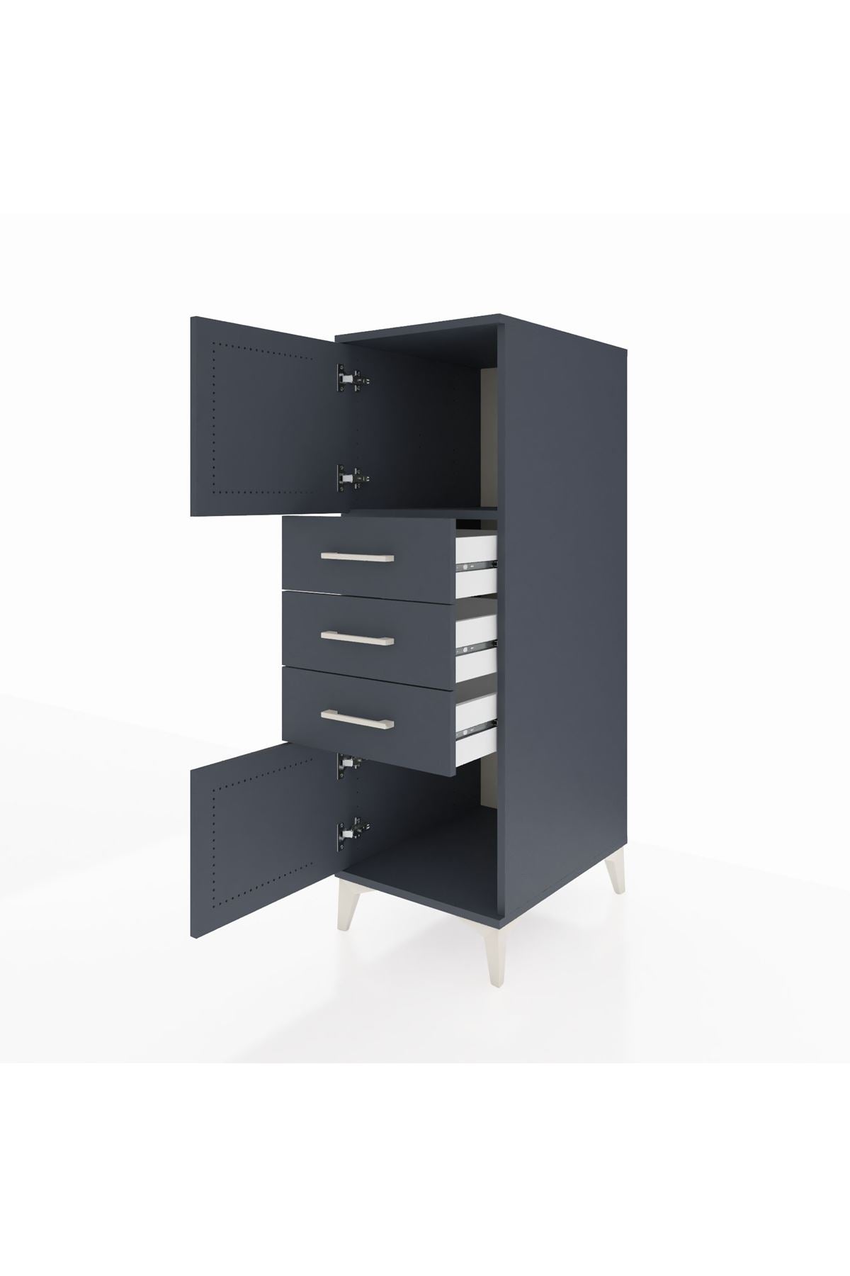 Kronos Dolap Tek Raflı 3 Çekmeceli 2 Kapaklı 44x59x134 Antrasit-Antrasit