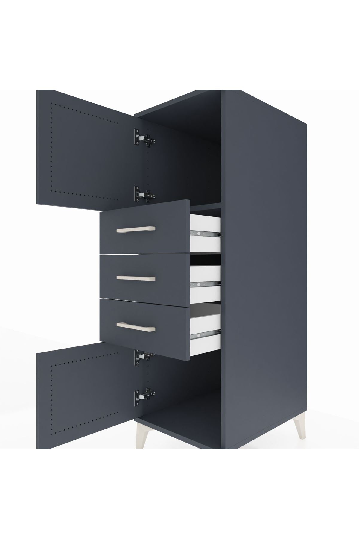 Kronos Dolap Tek Raflı 3 Çekmeceli 2 Kapaklı 44x59x134 Antrasit-Antrasit