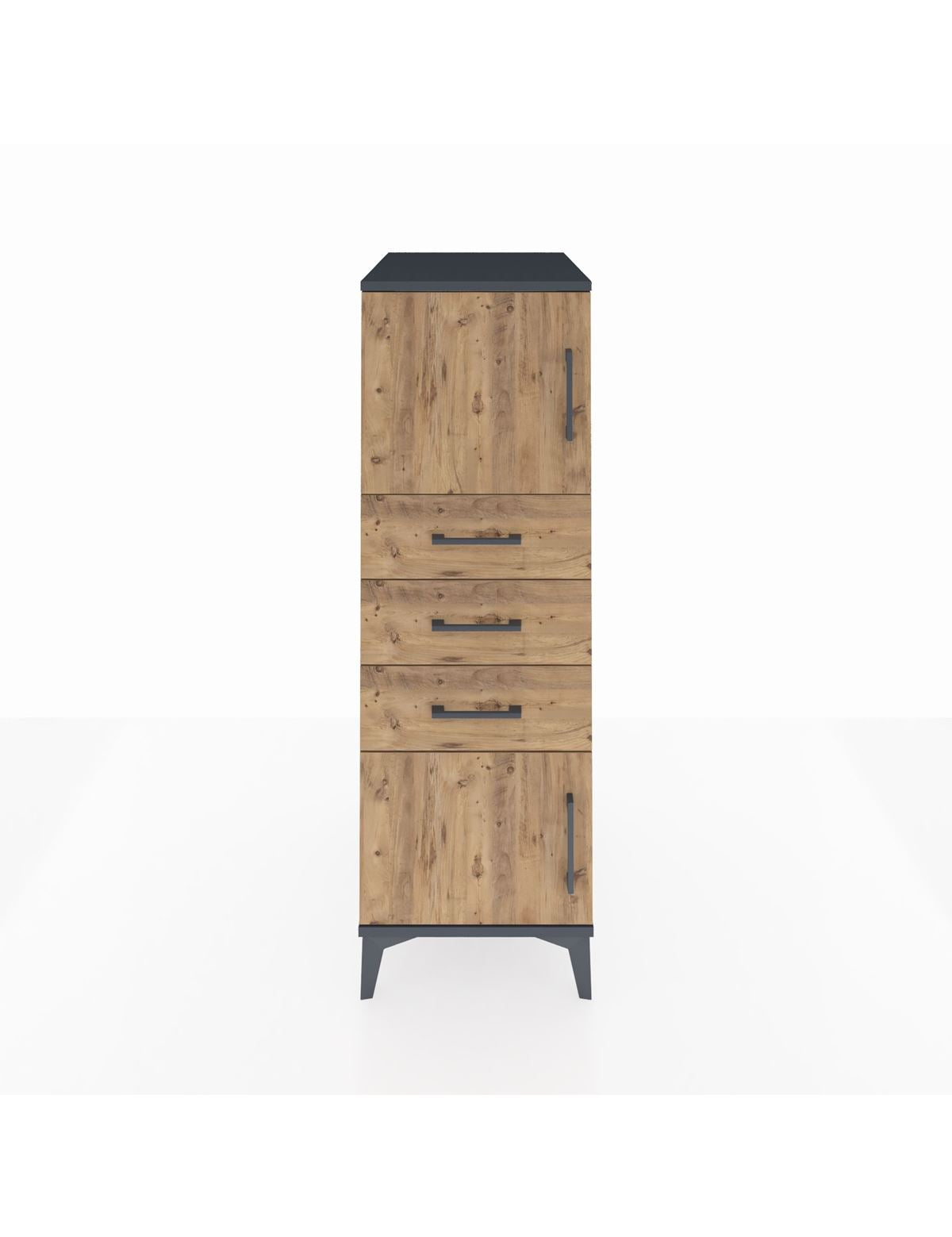 Kronos Dolap Tek Raflı 3 Çekmeceli 2 Kapaklı 44x59x134 Antrasit-Çam