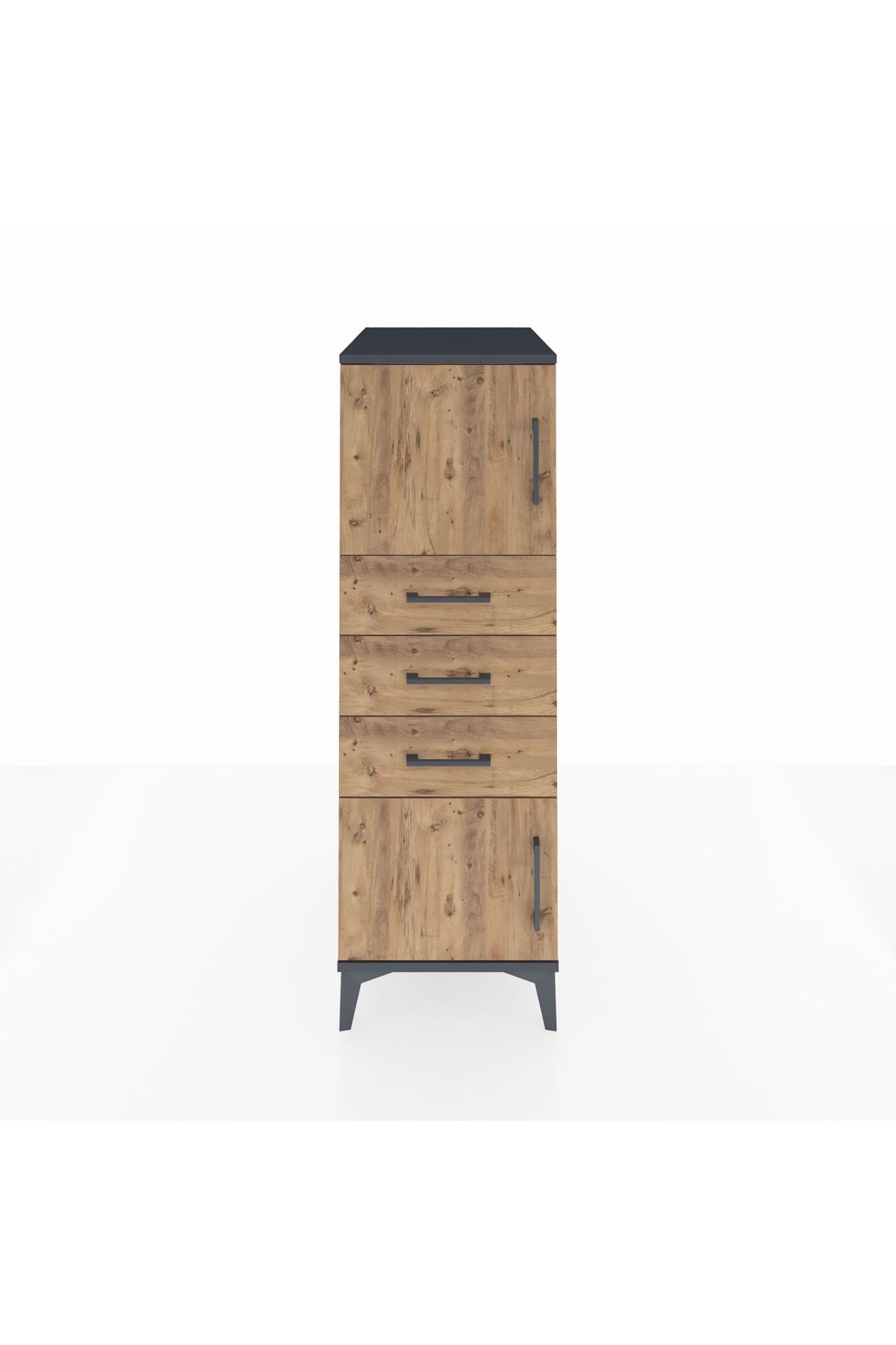 Kronos Dolap Tek Raflı 3 Çekmeceli 2 Kapaklı 44x59x134 Antrasit-Çam