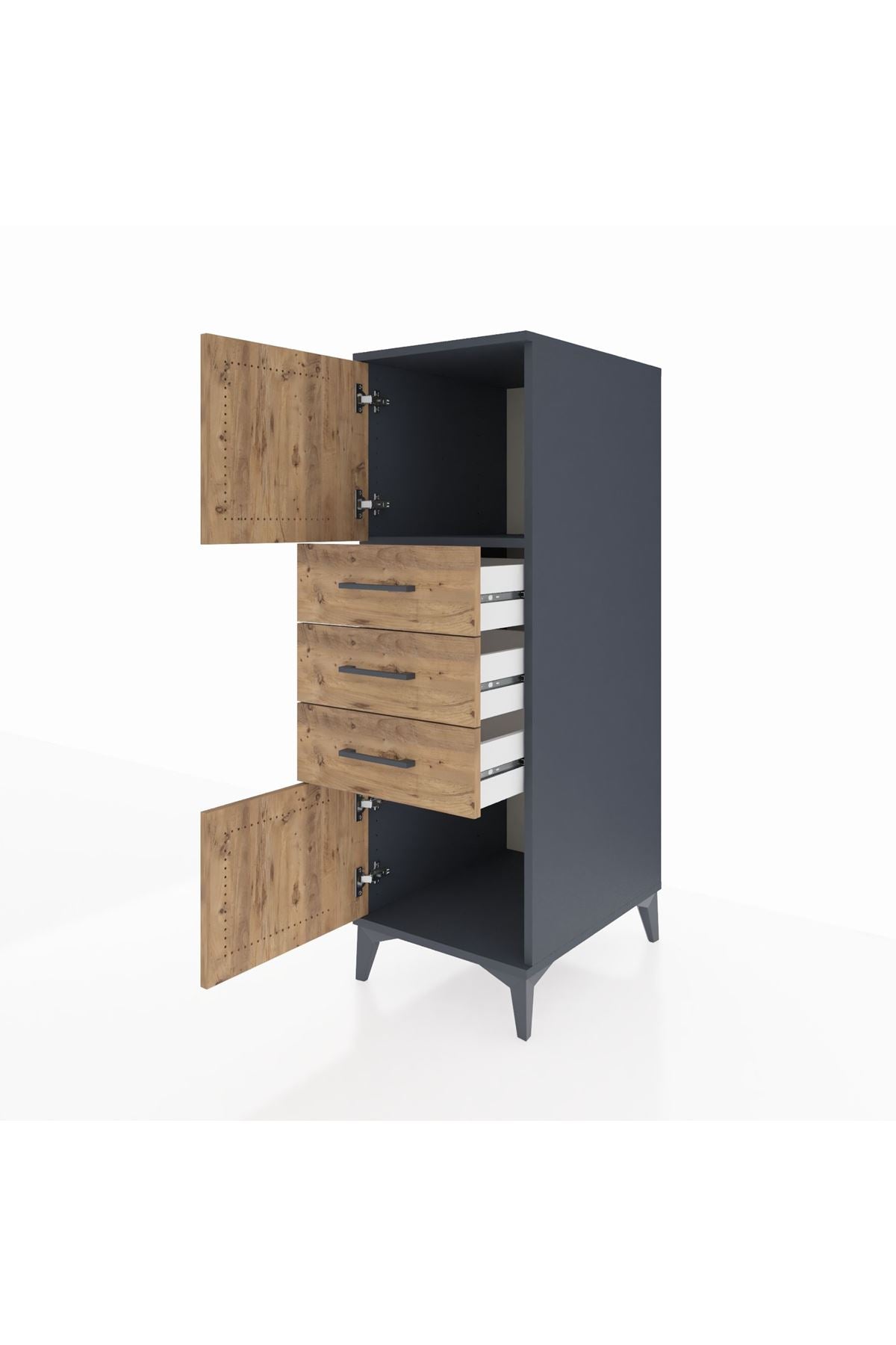 Kronos Dolap Tek Raflı 3 Çekmeceli 2 Kapaklı 44x59x134 Antrasit-Çam