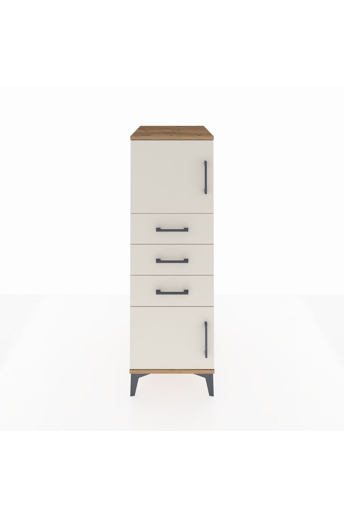 Kronos Dolap Tek Raflı 3 Çekmeceli 2 Kapaklı 44x59x134 Çam-Aytaşı