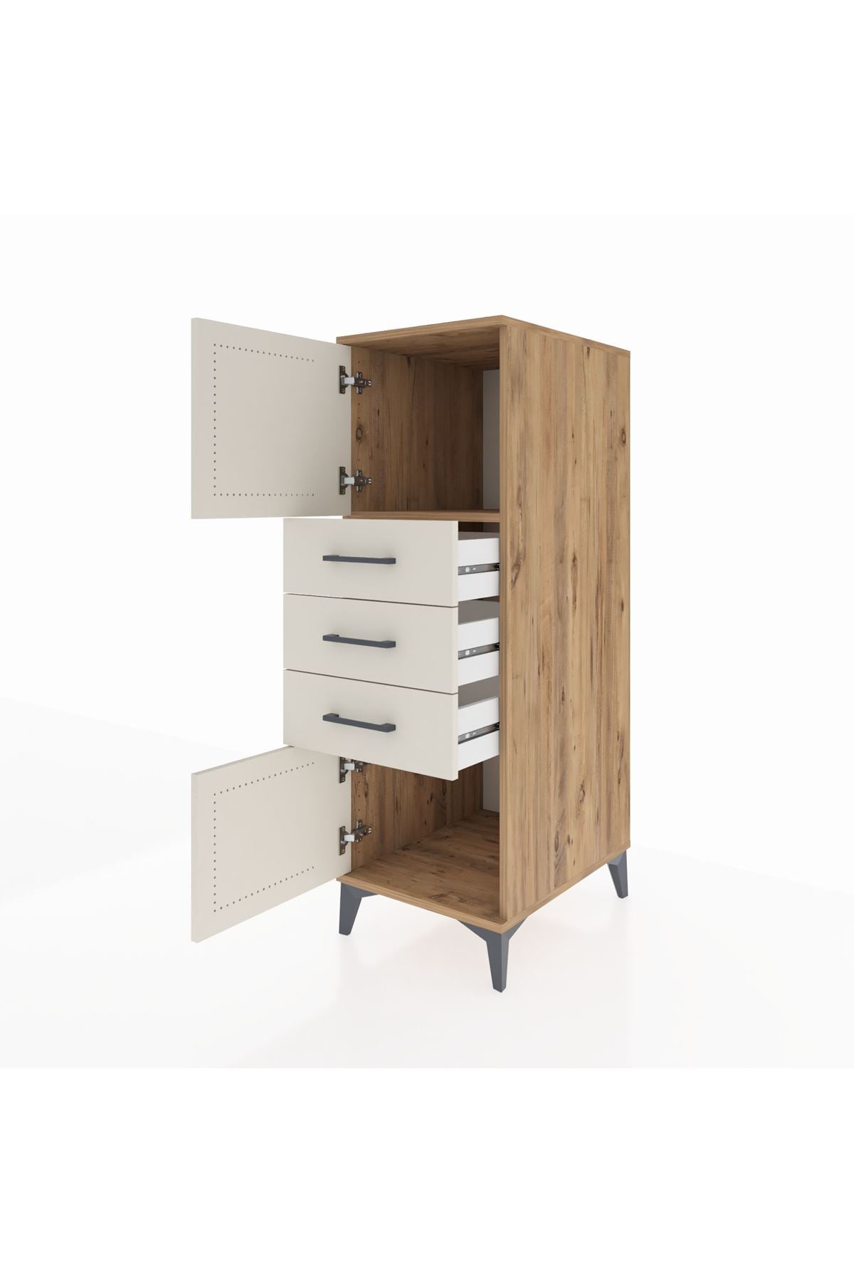 Kronos Dolap Tek Raflı 3 Çekmeceli 2 Kapaklı 44x59x134 Çam-Aytaşı