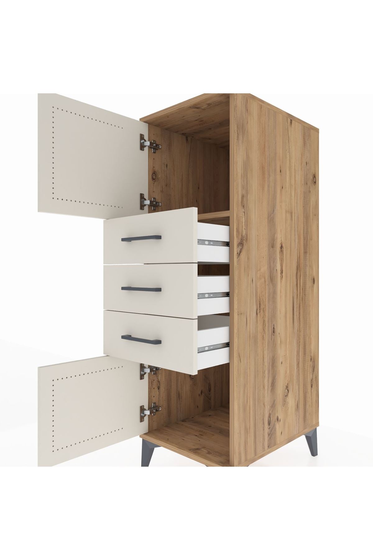 Kronos Dolap Tek Raflı 3 Çekmeceli 2 Kapaklı 44x59x134 Çam-Aytaşı