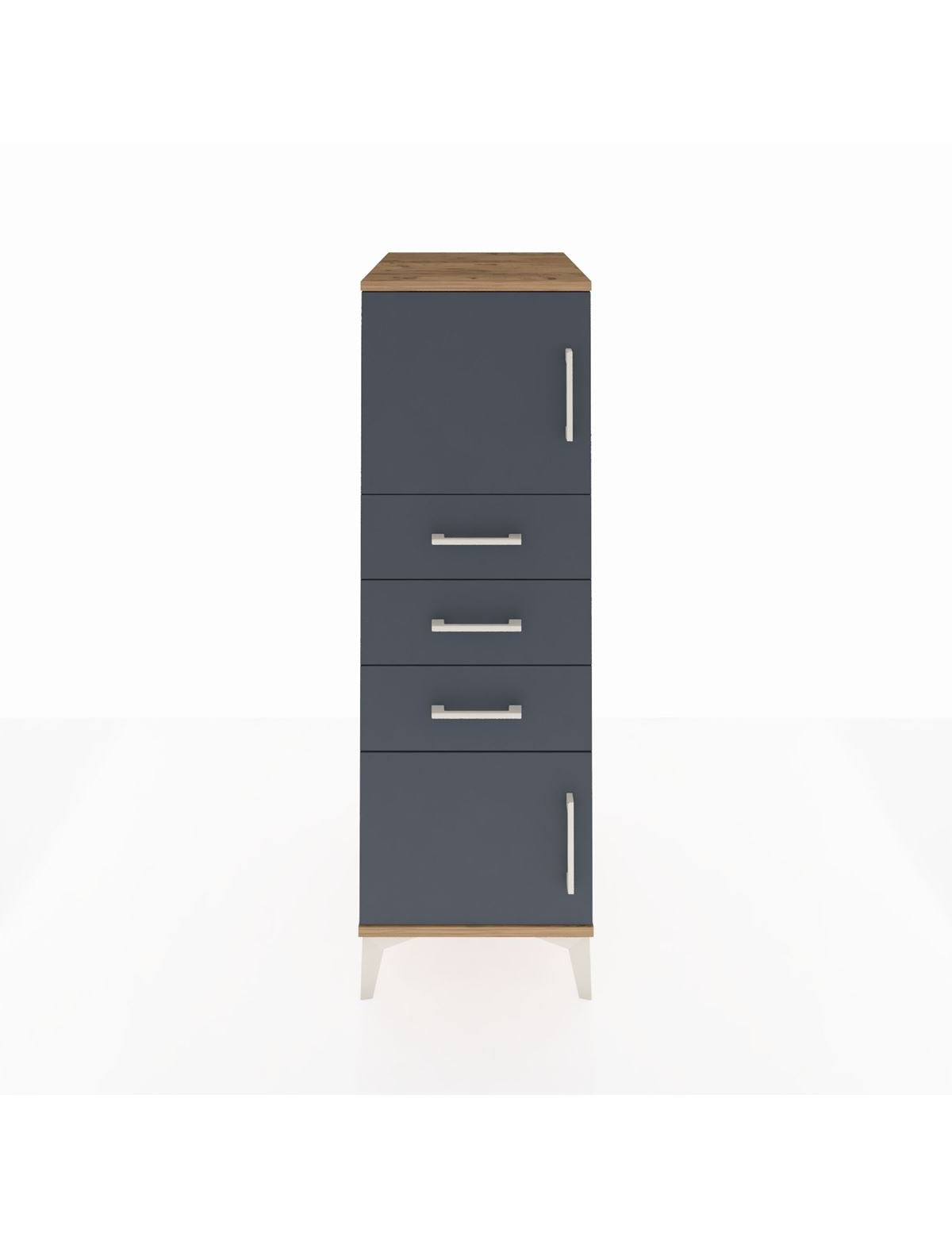 Kronos Dolap Tek Raflı 3 Çekmeceli 2 Kapaklı 44x59x134 Çam-Antrasit