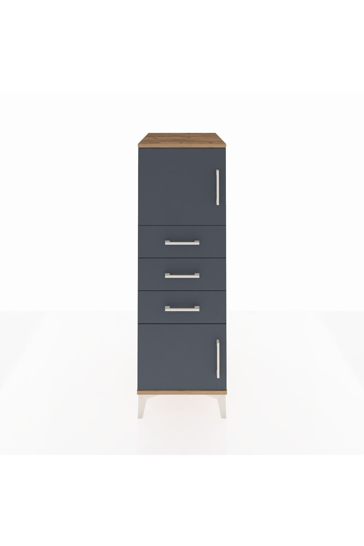 Kronos Dolap Tek Raflı 3 Çekmeceli 2 Kapaklı 44x59x134 Çam-Antrasit