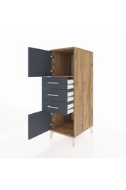 Kronos Dolap Tek Raflı 3 Çekmeceli 2 Kapaklı 44x59x134 Çam-Antrasit