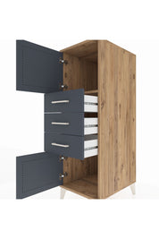 Kronos Dolap Tek Raflı 3 Çekmeceli 2 Kapaklı 44x59x134 Çam-Antrasit