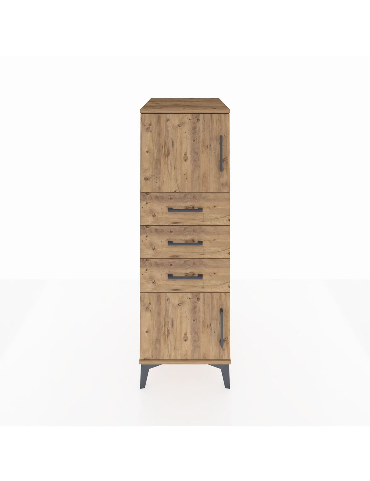 Kronos Dolap Tek Raflı 3 Çekmeceli 2 Kapaklı 44x59x134 Çam-Çam