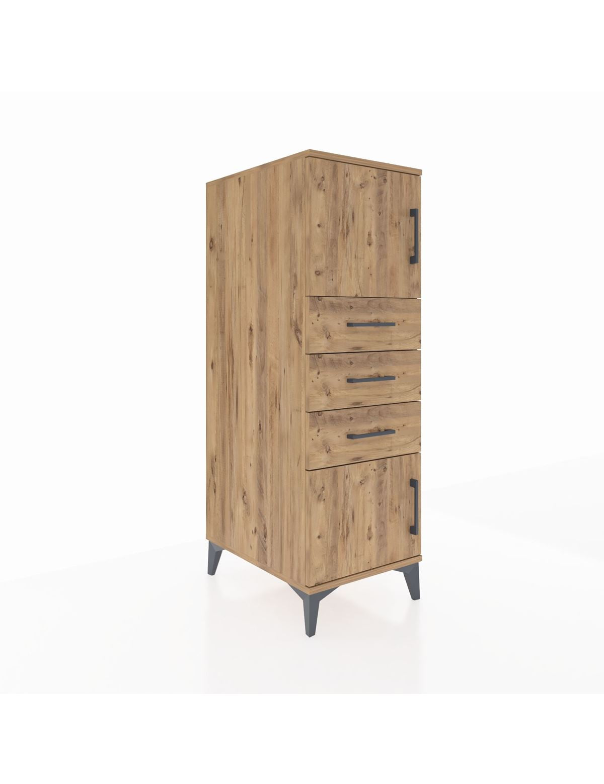 Kronos Dolap Tek Raflı 3 Çekmeceli 2 Kapaklı 44x59x134 Çam-Çam