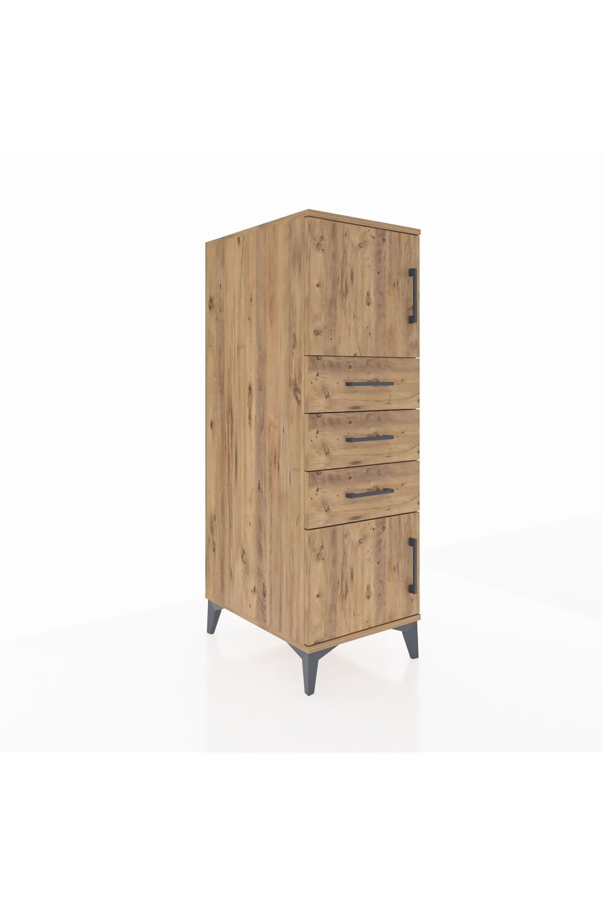 Kronos Dolap Tek Raflı 3 Çekmeceli 2 Kapaklı 44x59x134 Çam-Çam