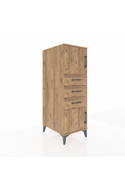 Kronos Dolap Tek Raflı 3 Çekmeceli 2 Kapaklı 44x59x134 Çam-Çam