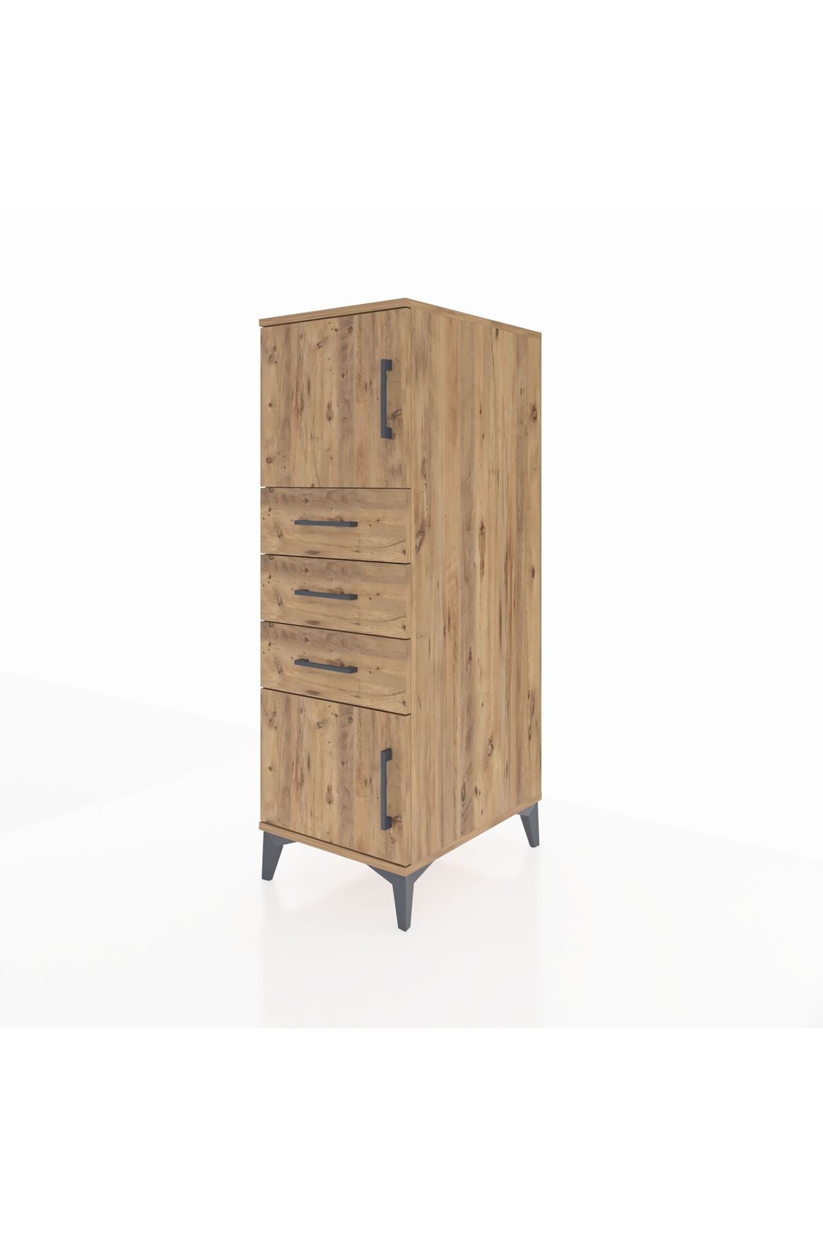 Kronos Dolap Tek Raflı 3 Çekmeceli 2 Kapaklı 44x59x134 Çam-Çam