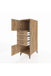 Kronos Dolap Tek Raflı 3 Çekmeceli 2 Kapaklı 44x59x134 Çam-Çam