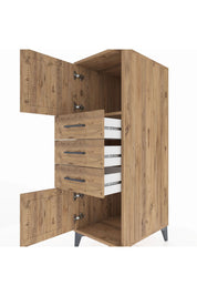 Kronos Dolap Tek Raflı 3 Çekmeceli 2 Kapaklı 44x59x134 Çam-Çam