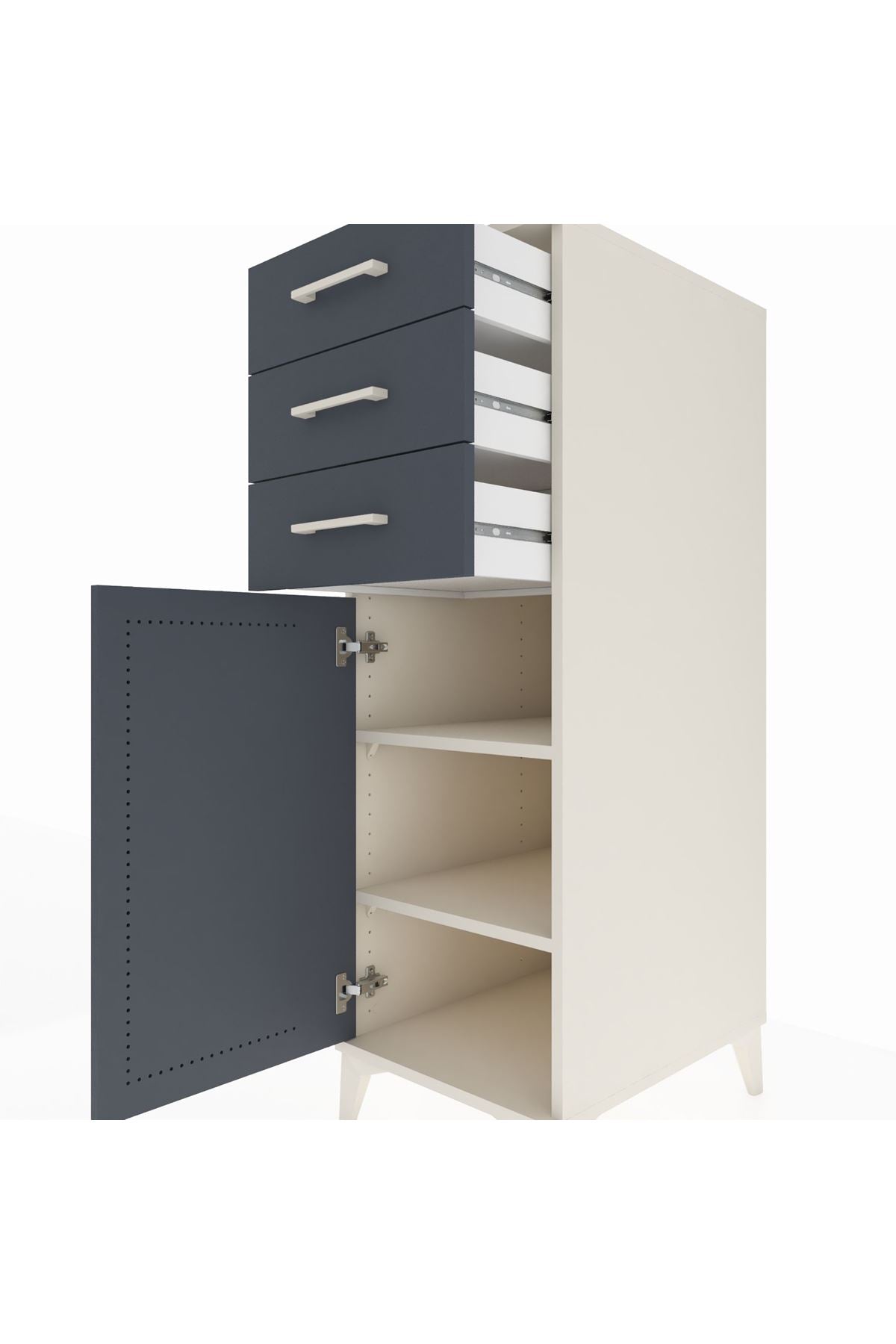 Kronos Dolap 2 Raflı 3 Çekmeceli Tek Kapaklı 44x59x134 Aytaşı-Antrasit