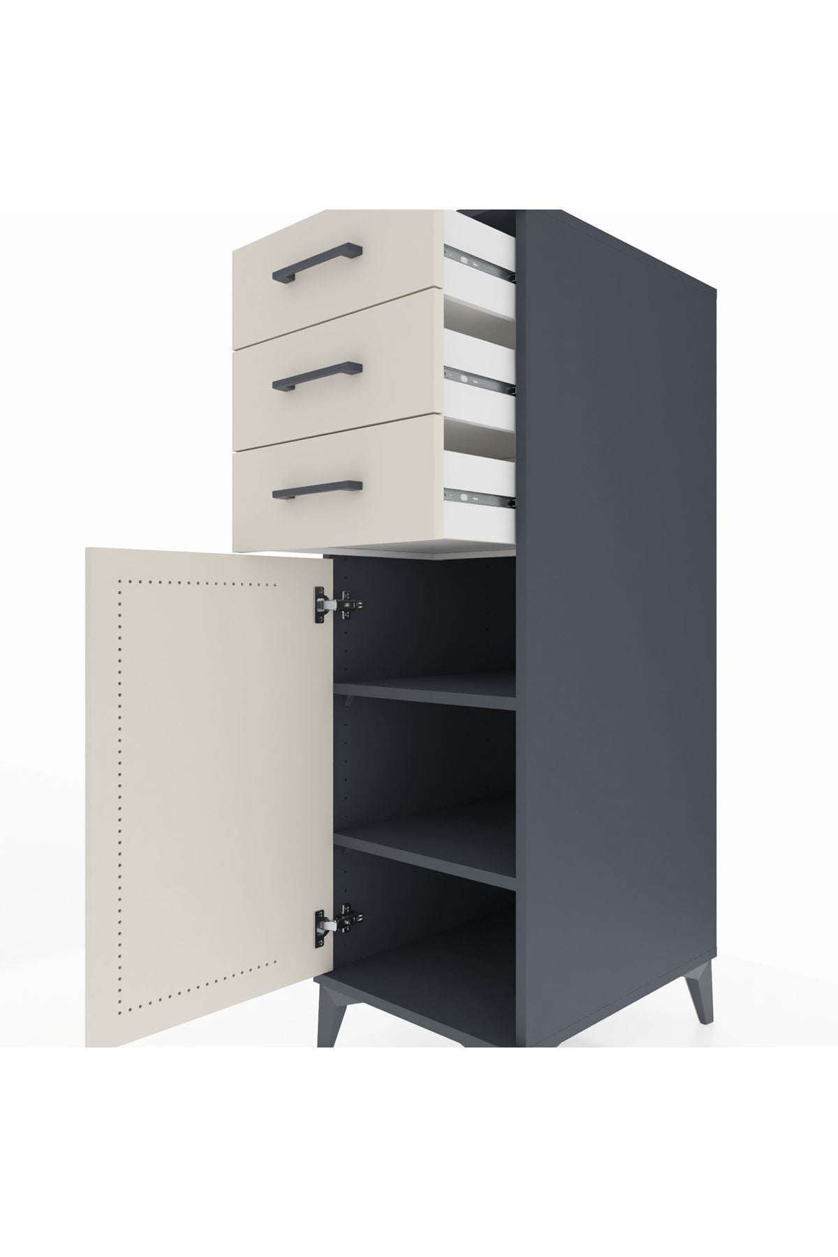 Kronos Dolap 2 Raflı 3 Çekmeceli Tek Kapaklı 44x59x134 Antrasit-Aytaşı