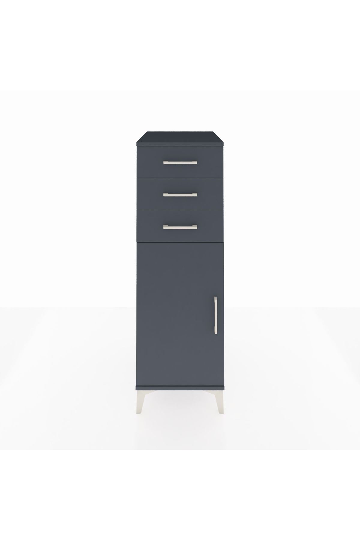 Kronos Dolap 2 Raflı 3 Çekmeceli Tek Kapaklı 44x59x134 Antrasit-Antrasit