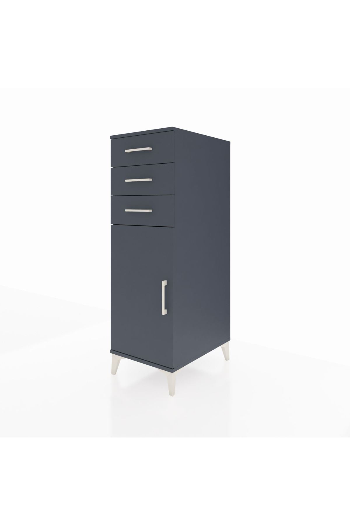 Kronos Dolap 2 Raflı 3 Çekmeceli Tek Kapaklı 44x59x134 Antrasit-Antrasit