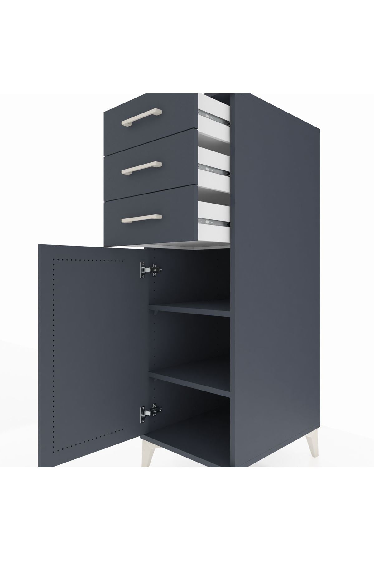 Kronos Dolap 2 Raflı 3 Çekmeceli Tek Kapaklı 44x59x134 Antrasit-Antrasit