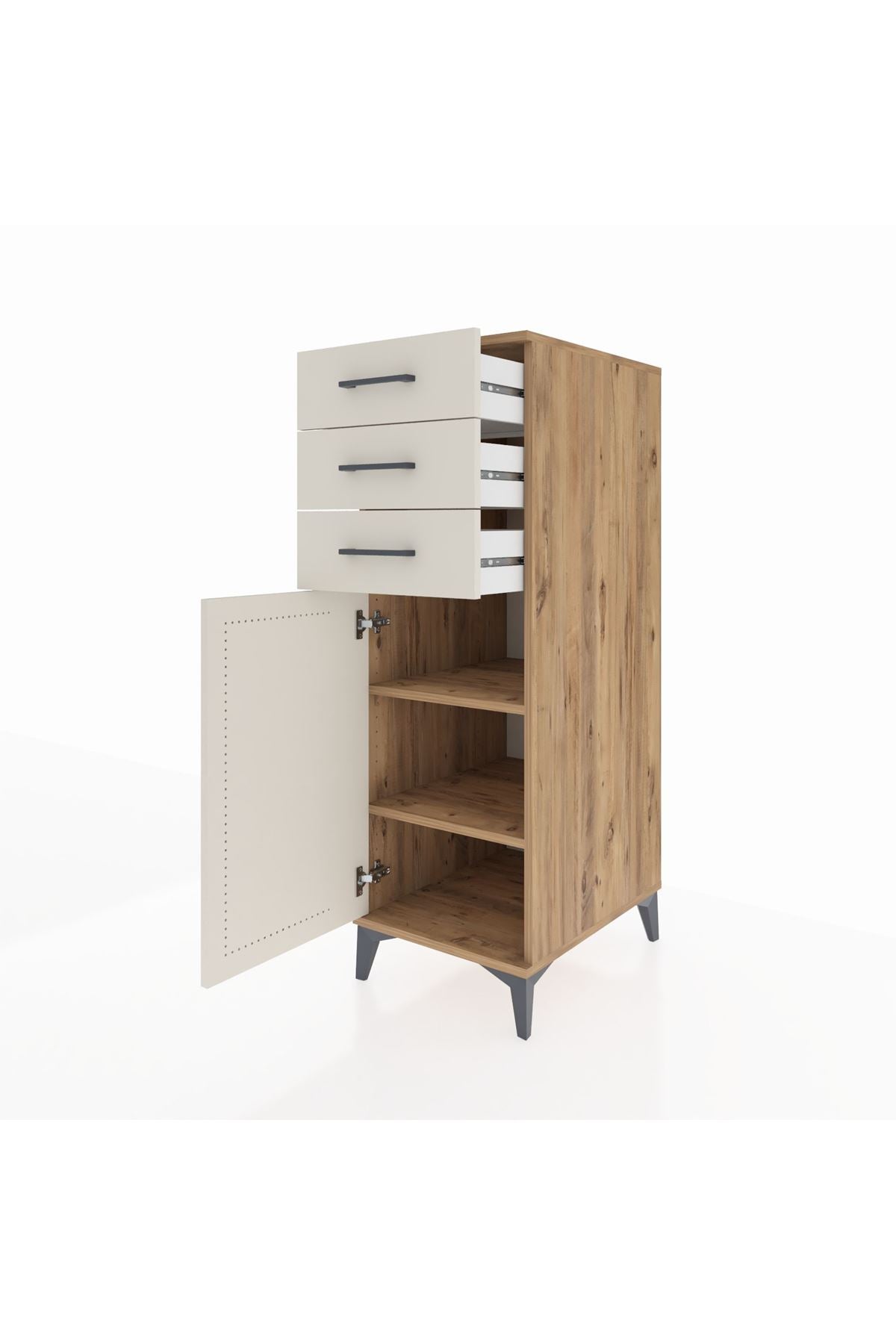 Kronos Dolap 2 Raflı 3 Çekmeceli Tek Kapaklı 44x59x134 Çam-Aytaşı