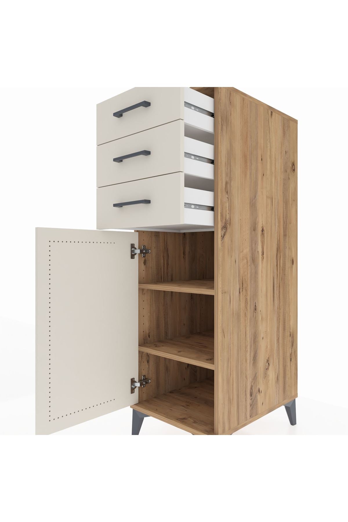 Kronos Dolap 2 Raflı 3 Çekmeceli Tek Kapaklı 44x59x134 Çam-Aytaşı