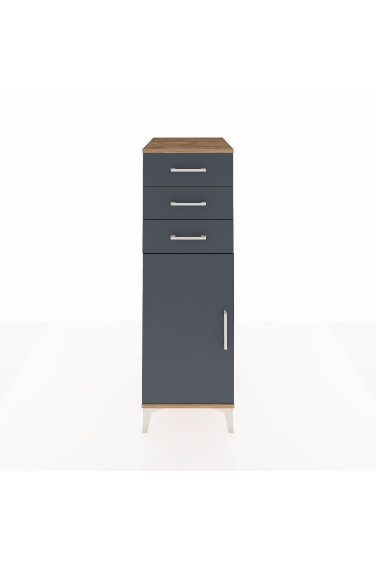 Kronos Dolap 2 Raflı 3 Çekmeceli Tek Kapaklı 44x59x134 Çam-Antrasit