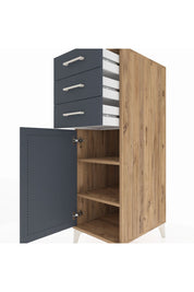 Kronos Dolap 2 Raflı 3 Çekmeceli Tek Kapaklı 44x59x134 Çam-Antrasit