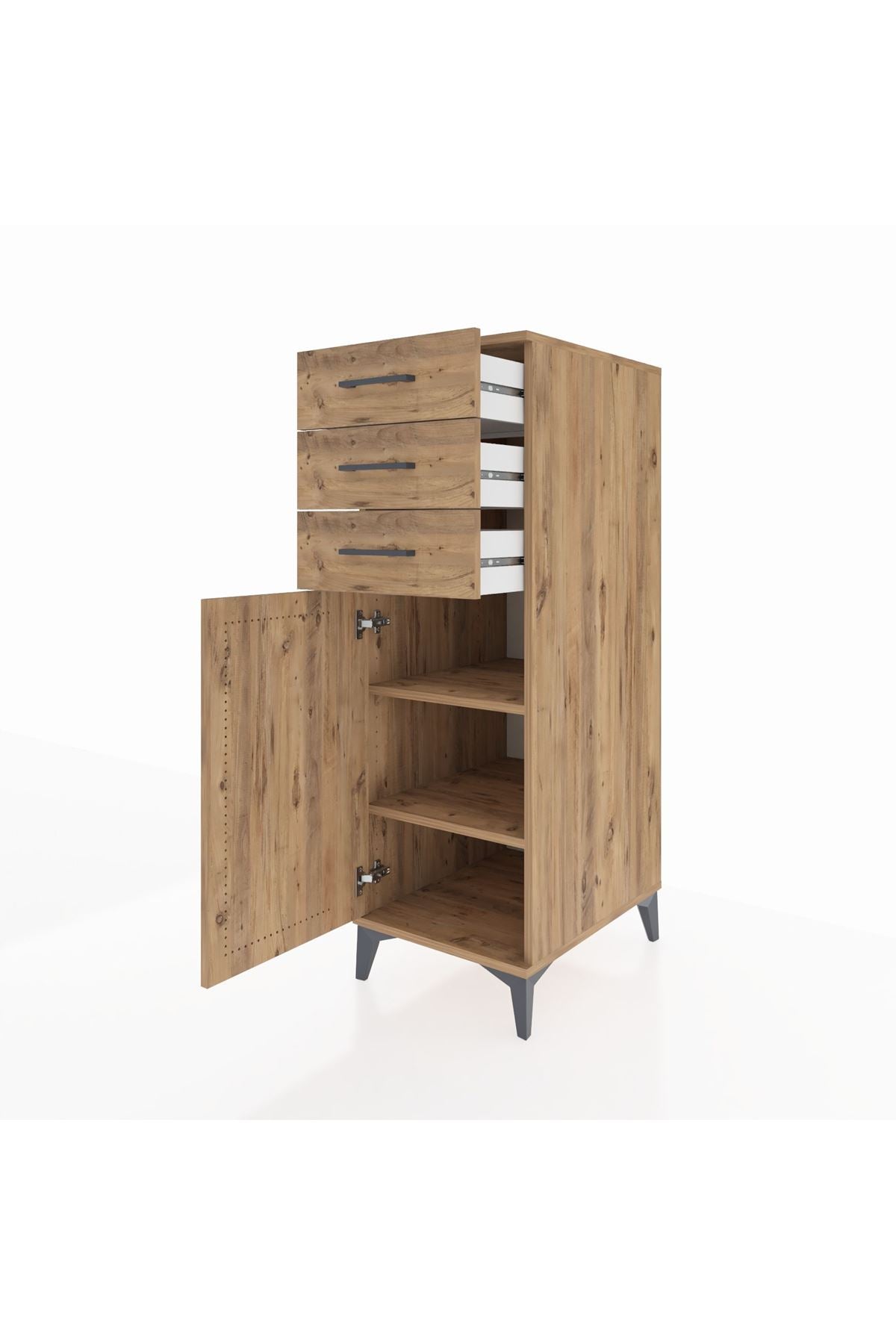 Kronos Dolap 2 Raflı 3 Çekmeceli Tek Kapaklı 44x59x134 Çam-Çam