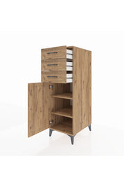 Kronos Dolap 2 Raflı 3 Çekmeceli Tek Kapaklı 44x59x134 Çam-Çam