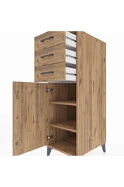 Kronos Dolap 2 Raflı 3 Çekmeceli Tek Kapaklı 44x59x134 Çam-Çam