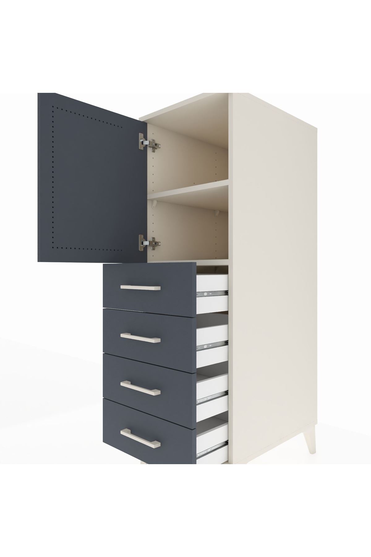 Kronos Dolap 2 Raflı 4 Çekmeceli Tek Kapaklı 44x59x134 Aytaşı-Antrasit