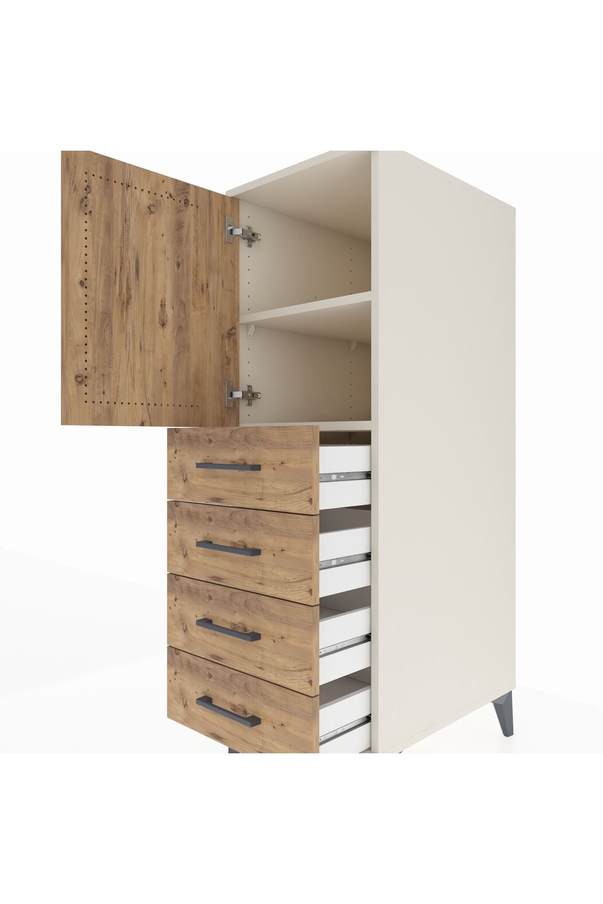 Kronos Dolap 2 Raflı 4 Çekmeceli Tek Kapaklı 44x59x134 Aytaşı-Çam