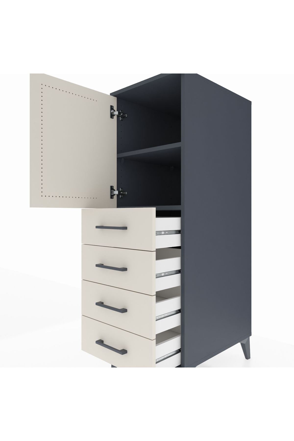 Kronos Dolap 2 Raflı 4 Çekmeceli Tek Kapaklı 44x59x134 Antrasit-Aytaşı