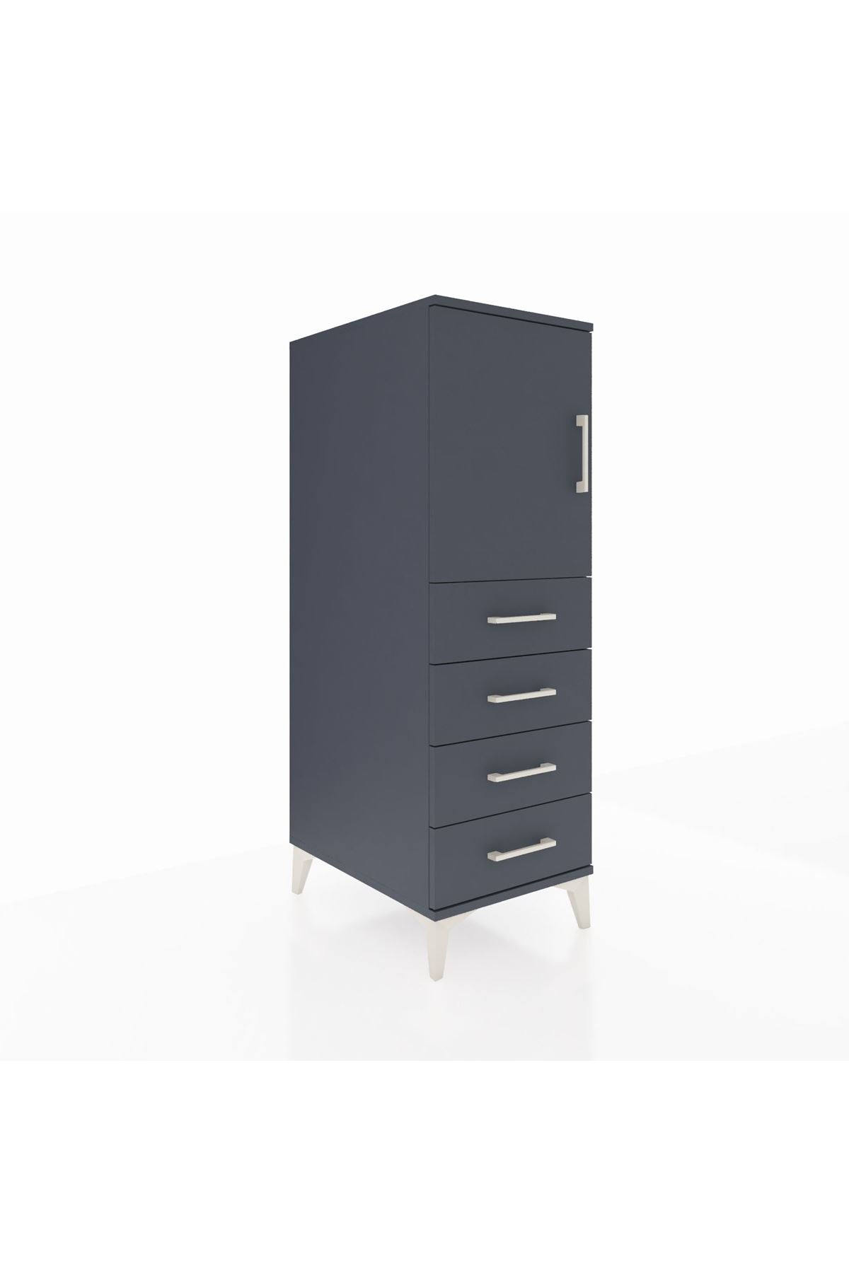 Kronos Dolap 2 Raflı 4 Çekmeceli Tek Kapaklı 44x59x134 Antrasit-Antrasit