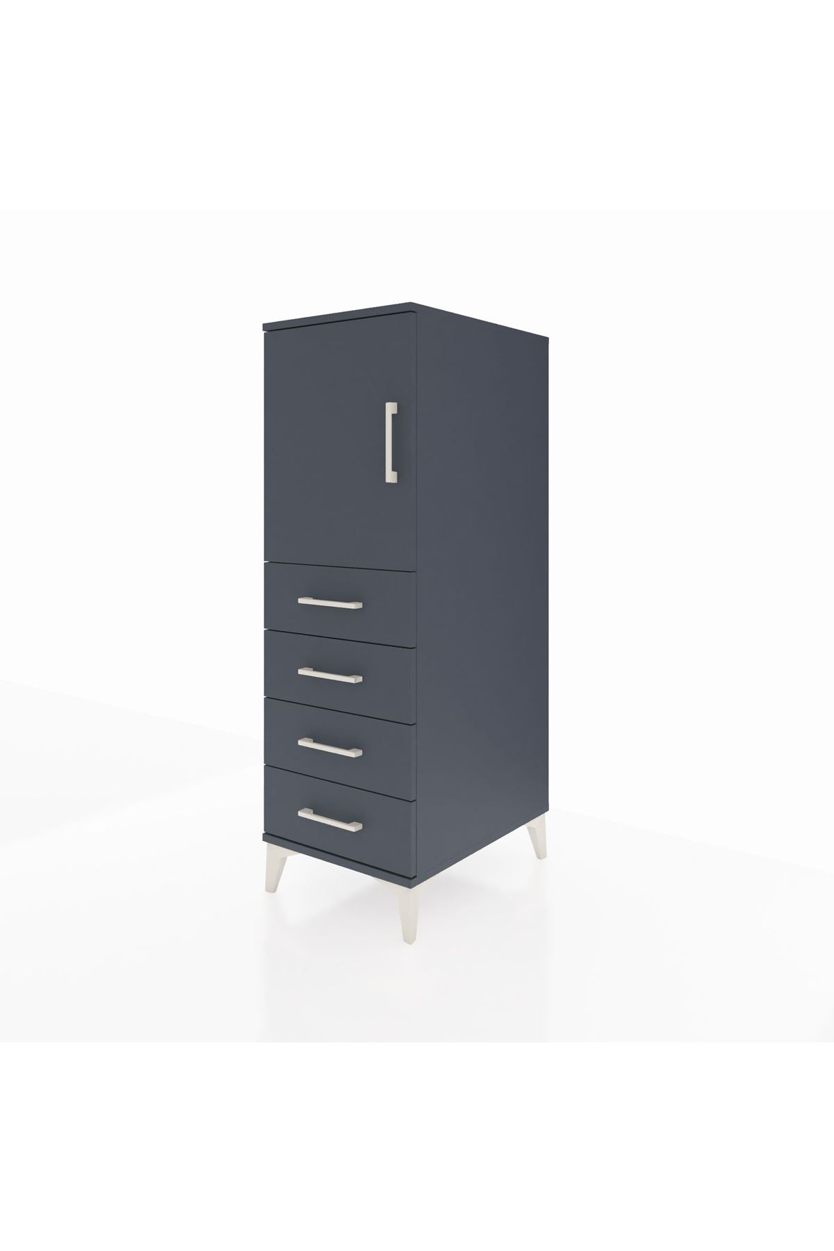 Kronos Dolap 2 Raflı 4 Çekmeceli Tek Kapaklı 44x59x134 Antrasit-Antrasit